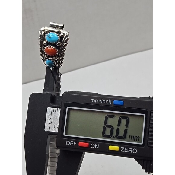 Native American Navajo Sterling Turquoise Coral Watch Tips With Expansion Band - Picture 8 of 11
